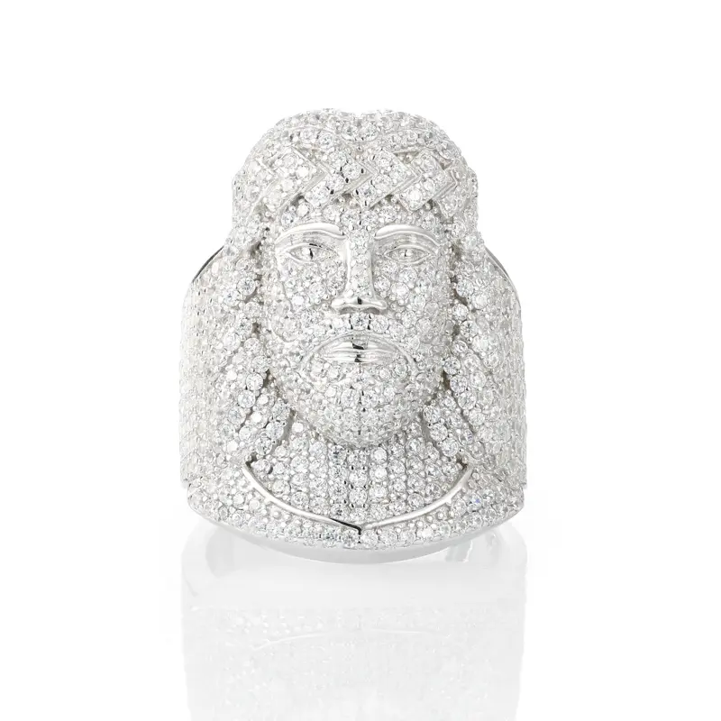 【#R431 】Jesus head ring UCCIYO S925 Sterling Silver Synthetic Moissanite Ring for Women Men Hip Hop Jewelry Gift