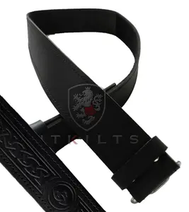 Kilt Belt – Black Leather, Celtic Knot Embossed Finish