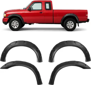 4 Set Fender Flares Compatible with 1993-2011 Ford Ranger Except FX4 Submodels, 3Pieces Per Fender Flares Plastic(PP&TD20) Textured Black