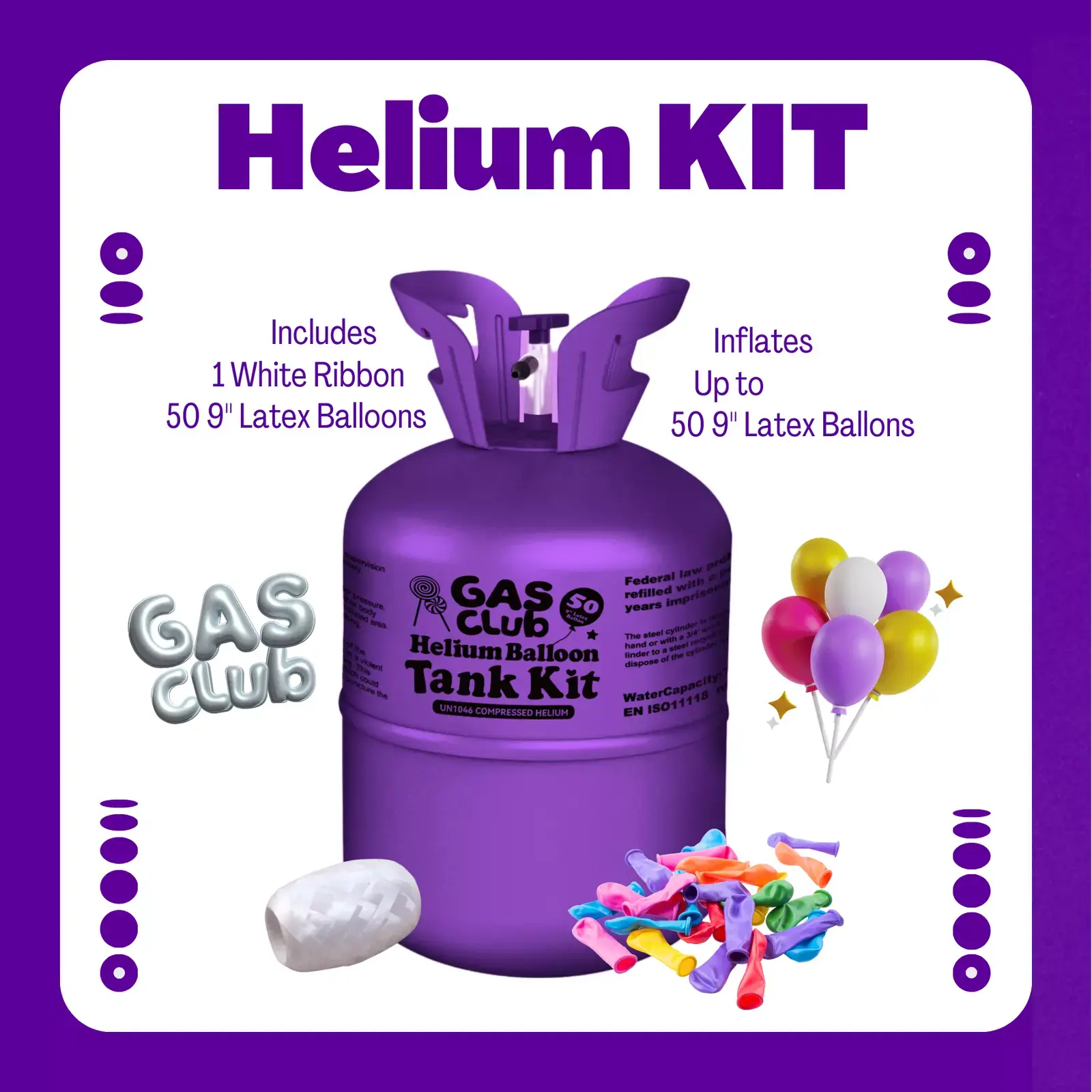 GasClub 13L/22L Helium Tank for Balloons Up To 50/100 Latex Balloons, Helium Tank For Balloons At Home, Latex Balloons And Ribbons Included
