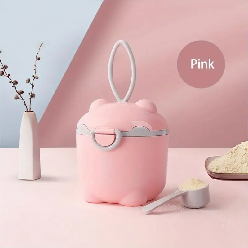 Portable Lightweight Compact Size Milk Powder Container with Spoon, Cute Cartoon Design Milk Powder Storage Box with Secure Storage, Versatile Formula Dispenser on the Go for Outdoor Travel, Baby Essentials Newborn Baby Stuff