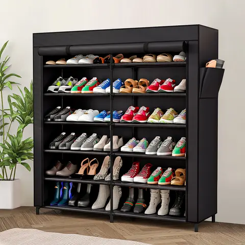 SUOERNUO Durable 7-Tier Double Row Adjustable Shoe Rack Organizer - 42-Pair Capacity, Dustproof Non-Woven Cover, Metal Frame, Portable, Cabinet Compatibility, Storage Organization (Summer Sale Deal),home decor