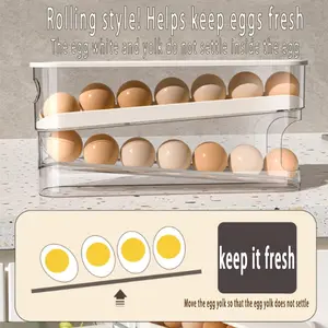 Egg Organizer，Rolling Egg Storage Box Kitchen Multi-Layer Stackable Fridge Organizer Creative Slanted Refrigerator Accessories Side Door Dedicated Automatic Replacement Egg Tray Freshness Box,Mother's Day gift