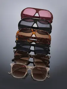 6 Pairs Classic Multi-Color PC Frame Uv Blocking Sunglasses Set, Uv400 Protection, Ideal for Daily Commute, Street Style, Vacation Photos, Holiday Gifts