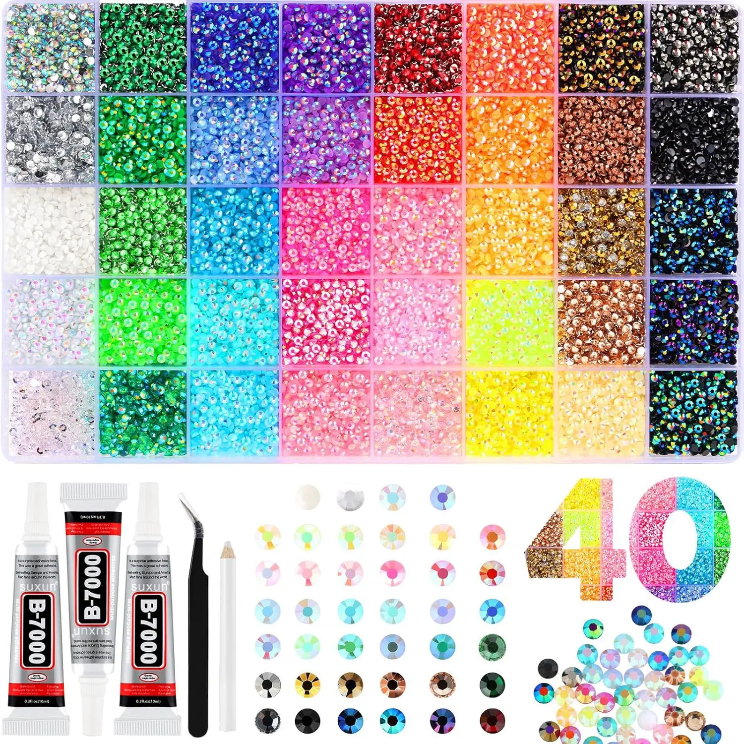 34000Pcs Multicolor Resin Rhinestone Gems 3mm Flatback with B7000 Adhesive for DIY Craft Projects, Scrapbooking, Card Making, and Decorative Art