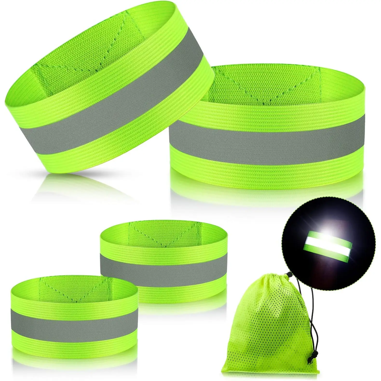 Unisex 4 PCS Nylon Reflective Armband Set - Velcro Adjustable, Lightweight Portable, High Visibility Gear with Reflective Strip, Hand Wash Only for Running, Hiking