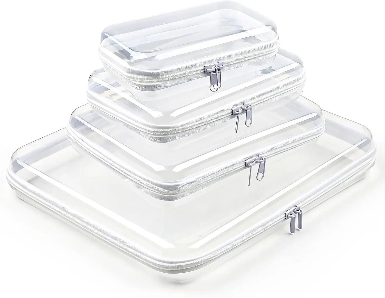 4-piece set (XL + L + M + S) transparent hard-shell zipper storage boxes, travel toiletry bag, transparent diaper bag, transparent cosmetic bag, toy storage box