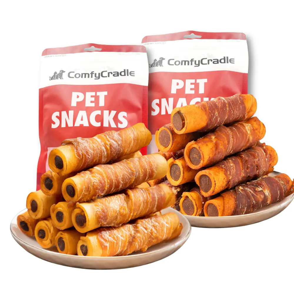 150g/5.29oz Chicken-Duck Wrapped Cowhide Chocolate Stick Dog Treats, High Protein Beef-Stuffed Natural-Ingredient, Digestive Ease Chewy Texture Supports Teeth, Long-Lasting Dog Training Rewards, High Protein Treats, Real Meat Wrap