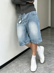 Men's Vintage Washed Light Wash Denim Seven-Eighths Jeans Shorts, Y2K Streetwear Style, Loose Fit, Summer & Fall Fashion, Perfect Gift for Him