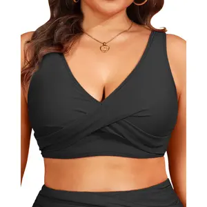 Tempt Me Women Plus Size Bikini Top - Twist Front Swimsuit Top Push Up Full Coverage Bathing Suit Swim Bra for Large Bust