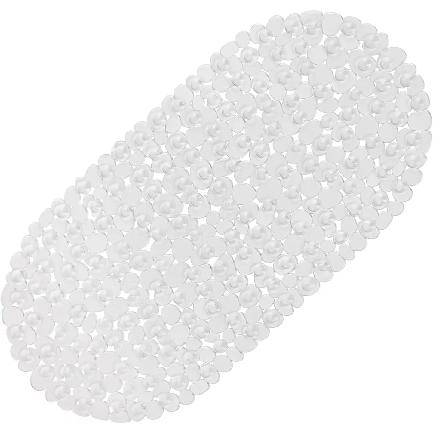 Pebbles Bath Mat Clear Non-Slip Bathtub Mat with Suction Cups, Drain Holes for Bathroom Showers, Tub, Machine Washable, BPA, Latex Free Safe Shower Mats, Oval 27 x 14 Inch