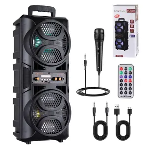 Bluetooth Speaker Wireless Rechargeable Portable PA Speaker 2 x 6.5“ Subwoofer Party Sound Box With Microphone Remote Control LED Lighting FM Radio Audio