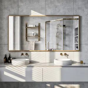 Eviva Aureline 60" x 30" Rectangular Gold Stainless Steel Framed Mirror