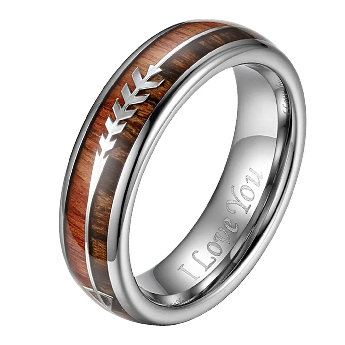 OIDEA 6MM Tungsten Carbide Ring with Wood and Arrow Inlay, Classic Heavy-Duty Metal Band for Men & Women, Alternative Artistic Statement Decorative Wedding Anniversary Ring, Tungsten Carbide Rings, Alternative Artistic Rings