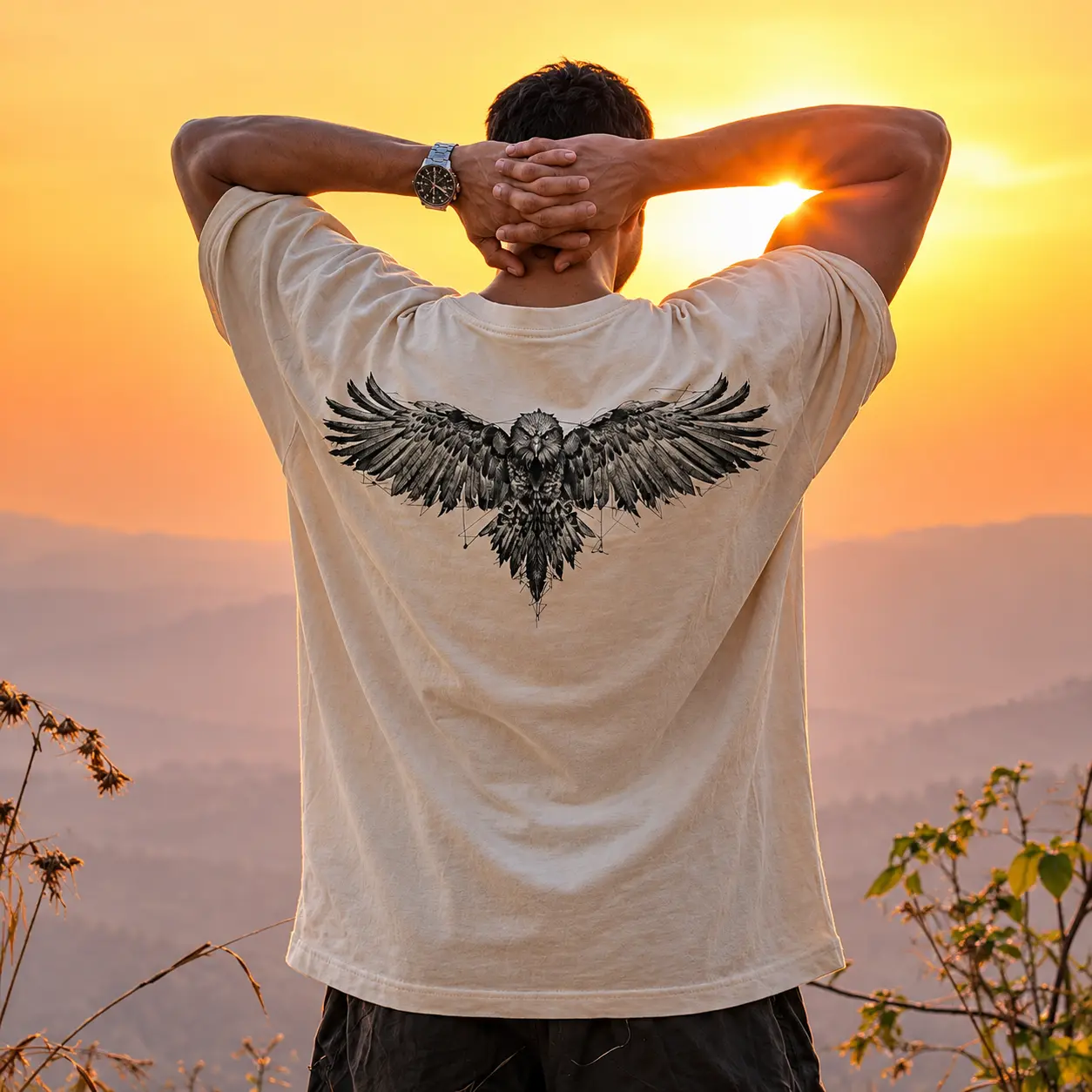 FALCON FLEX Men's Oversized Eagle Graphic T-Shirt | Premium Heavyweight Cotton Streetwear Tee | Relaxed Loose Fit Casual Shirt