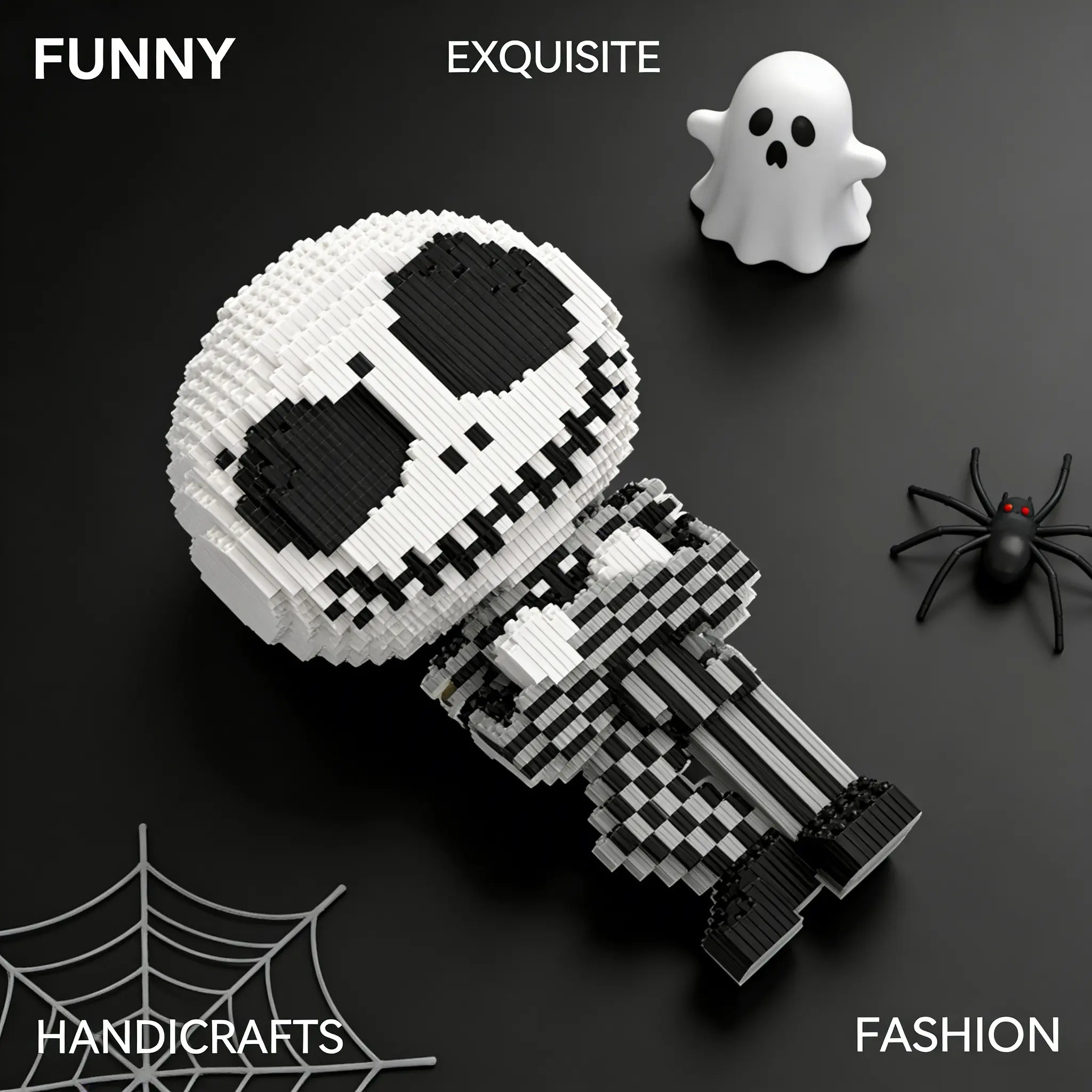 1722pcs Halloween Skull Series Building Blocks, Creative Assembly Toys, Handmade DIY Decorations, Desk Home Living Room Decoration
