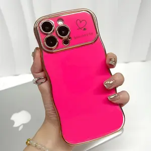Cute Wave Shape with Love Heart Raised Camera Protection Phone case Accessories Durable Silicone Shiny Silicone Shiny Wavy Wireless