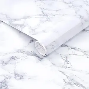 White Marble Contact Paper - Peel and Stick Wallpaper - Self-Adhesive & Removable Wall Paper for Furniture Desk, Kitchen Countertop, Cabinet, Shelf Liner, Wallcovering, (17"x120")