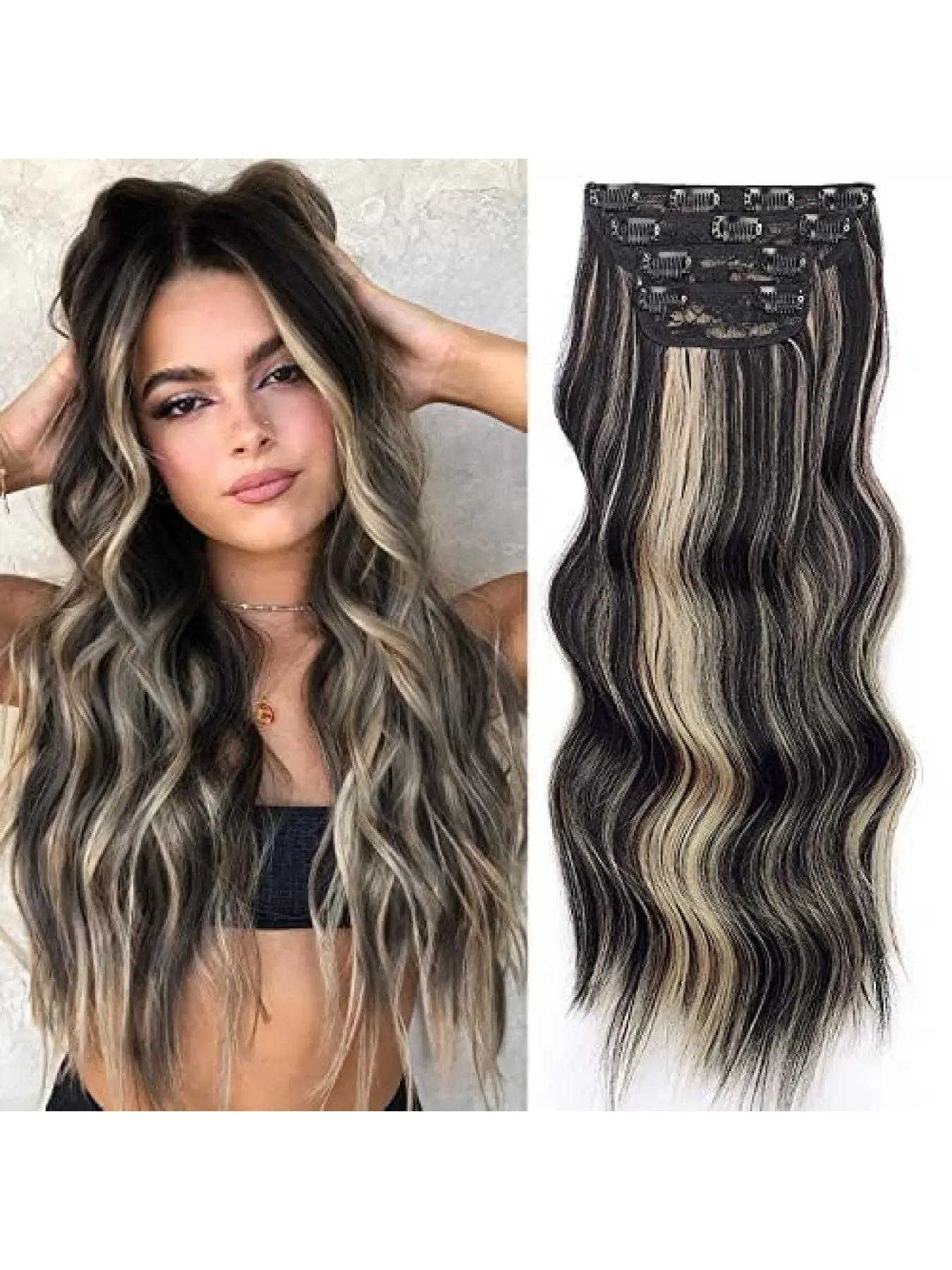 Four piece invisible clip Seamless Clip In - synthetic hair extension Synthetic Extensions thick natural hair clip safety clip long wavy female secret hair clip Wavy Hairpieces Quick Hair Extension