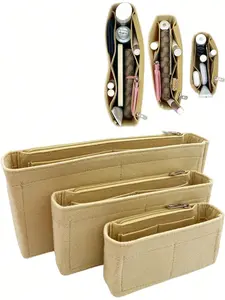 Baguette Organizer Insert, 3 Sizes Available, Zippered Felt Purse Liner with Multi Pockets