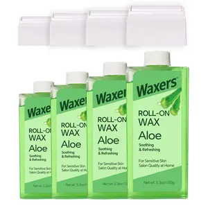 Roll on Wax Refill for Hair removal Aloe Vera at Home Roller Waxing Cartridges for Sensitive Skin Depilatory Soft Wax for Legs Arms & Body 5.3oz 150g 4 Pack