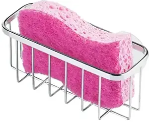 Stainless Steel Dish Sponge Holder Basket with Suction Cups, Ideal for Kitchen Sinks and Bathroom Organization, 2.25"D x 2.5"W x 5.75"H, Set of 1, Polished