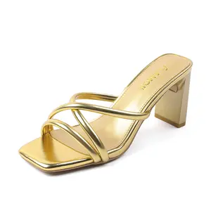 Amoji Womens 3 Inch Slip On Heels Slides Heeled Sandal 332