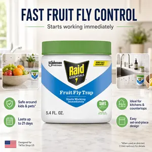 Raid Essentials Fruit Fly Trap - 5.4 oz Essential Oil-Based Pest Control Solution, Child & Pet Safe for Home & Garden Use