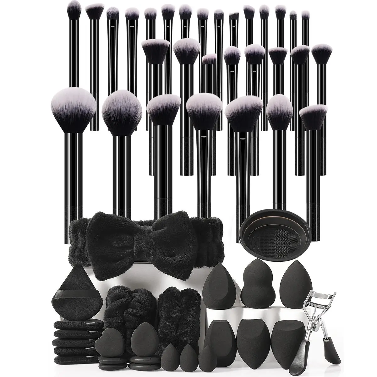 Makeup Brush Set with Makeup Sponge & Powder Puff & Headband & Brush Cleaning Bowl, 56pcs/set Professional Makeup Tools for Women