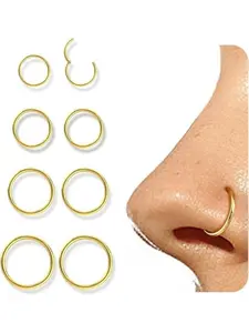 8 Pcs Golden Black 316L Surgical Steel Seamless Cilcker Hinged Nose Rings Hoops for Women Men Classic Round Septum Rings Hypoallergenic Lip Helix Tragus Conch Rook Daith Lobe Cartilage Piercing Jewelry Set