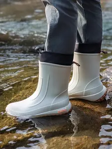 Men's Round Toe Slip-On Waterproof Non-Slip Rain Boots, Outdoor Footwear, Comfortable Fashion Design, Perfect for Casual Wear, Durable Material, All Seasons