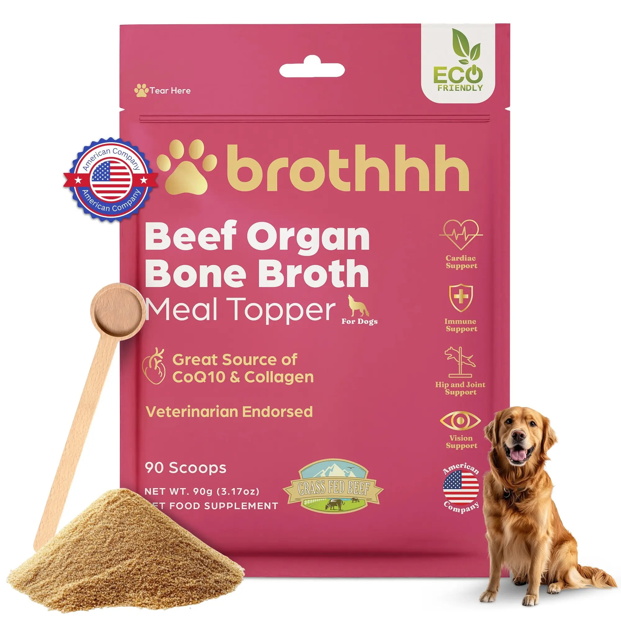 Beef Organ Bone Broth Meal Topper for Dogs -  100% Grass Fed - Non-GMO - Veterinarian Endorsed - by Brothhh
