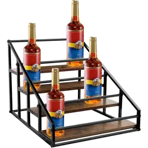 Coffee Syrup Organizer Rack, 4-Tier 16 Syrup Bottles Holder Stand Freestanding Shelves for Coffee Bar Station, Kitchen, Syrup Wine Dressing Cocktail