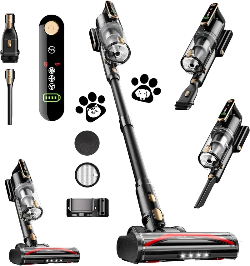 Trucozie Cordless Vacuum Cleaner-T352, 45Kpa 50 Mins Runtime Self-Standing Stick Vacuum Cleaners for Home, Powerful Suction, Lightweight, LED Touch Screen 8 in 1 Vacuum for Pet Hair, Carpet, Hardwood Floor