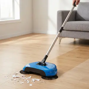 3-in-1 Hand Push Broom, Multifunctional Cleaning Tool Sweep Mop, Long Handle Push Broom with Auto Spiral Deep Clean System, Easy Cleaning Close Fit to The Floor, Ideal for Hardwood, Ceramic, Tiles, Kitchen, Home, Office, Cleaning Supplies