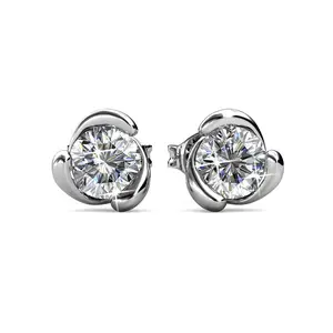 Harmony 18k White Gold Plated Stud Earrings with Round Simulated Diamond Crystals