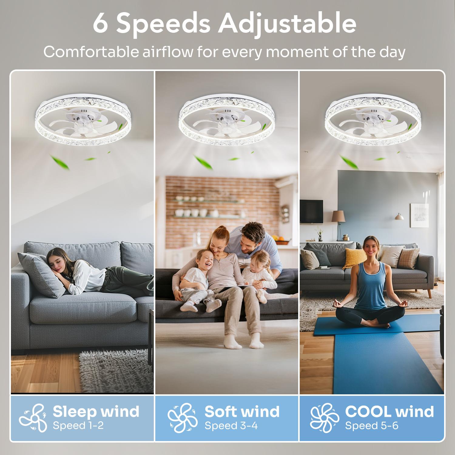 GALENTAL Cristais Multifunctional Ceiling Fan with Light, Remote Control/APP, 6 Wind Speeds, Timing Function, Reversible DC Motor, Adjustable Brightness & 3 Color Temperatures, Low Noise for Living Room, Bedroom, Study, Summervibes