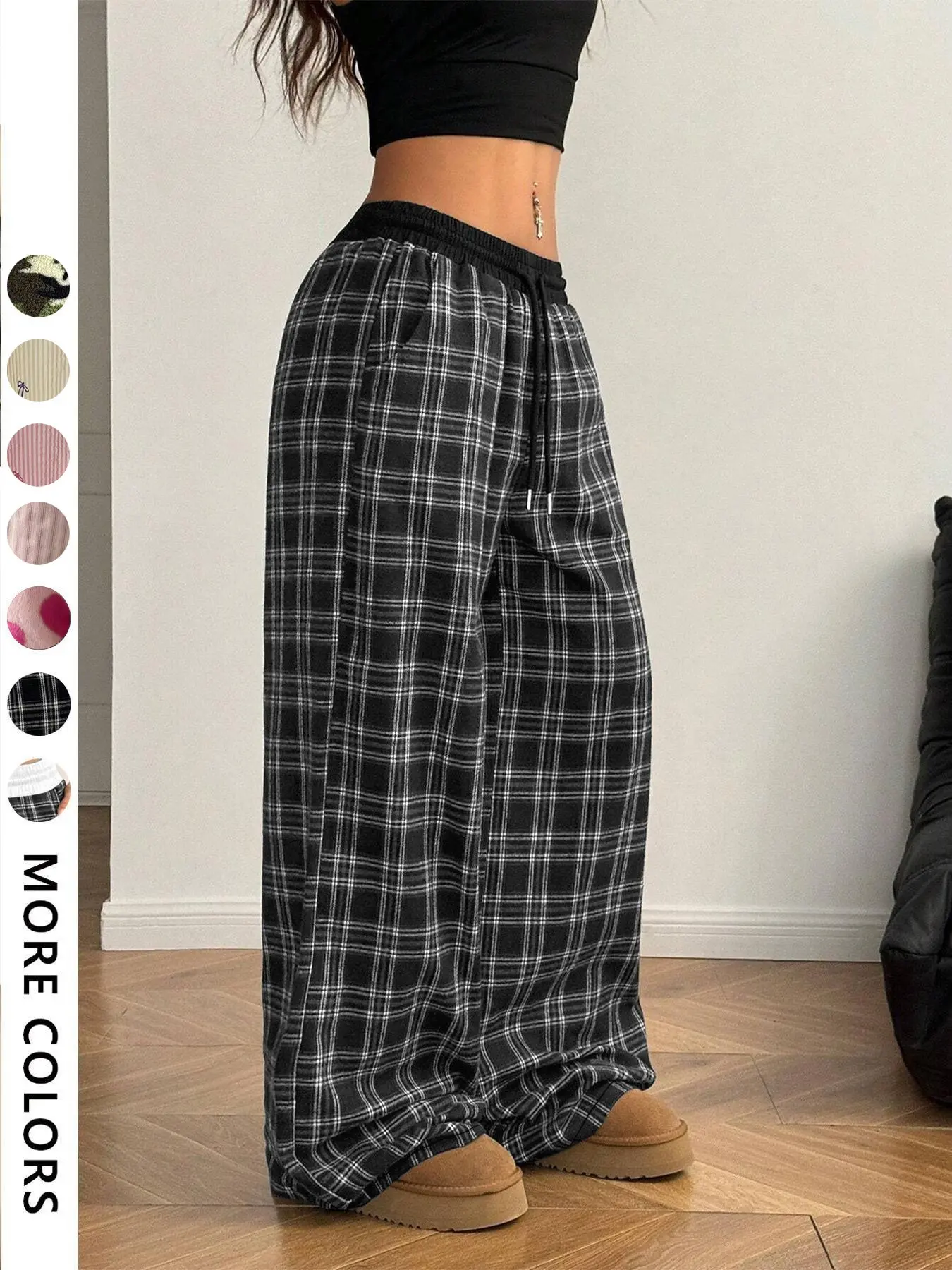 Women's Casual Loose Plaid Wide Leg Pants, Comfortable All-Season Wear, Stylish Pocket Design, Versatile College Wind Home Clothes, Casual Street Trousers, Casual Chic Trousers, Casual Fashion Pants