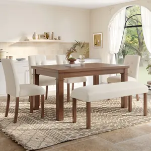 Modern 6-Piece Kitchen Table Sets, ARCH Rectangle Dining Table with 4 Upholstered Chairs & 1 Bench, Space-Saving Indoor Furniture for Dining Room, Easy Assembly