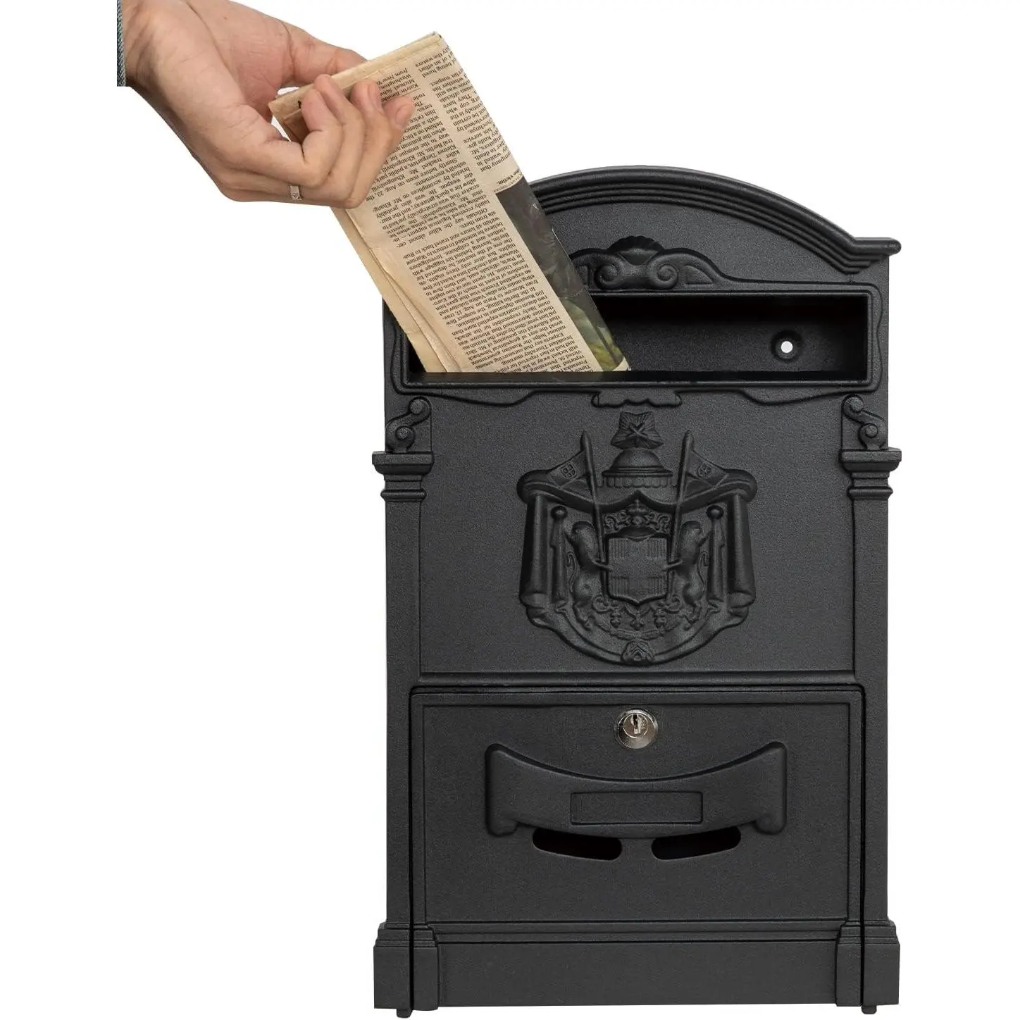 Metal Locking Wall-Mount Mailbox - Galvanized Steel & Aluminum Stamping, Rust-Resistant, Vintage Key-Lock, Large Capacity Black Outdoor Mailbox for Home Supplies Decoration