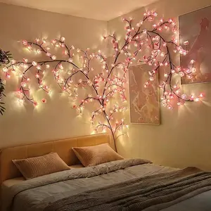 USB-Powered Simulation Peach Blossom Vine Light, 96 LEDs (96 Heads), Wall Hanging Pink String Light Led Lights Strips with 8 Lighting Modes, Light Dimmable, DIY-Friendly for Weddings, Parties, Gardens, Christmas & Valentine's Day Decor