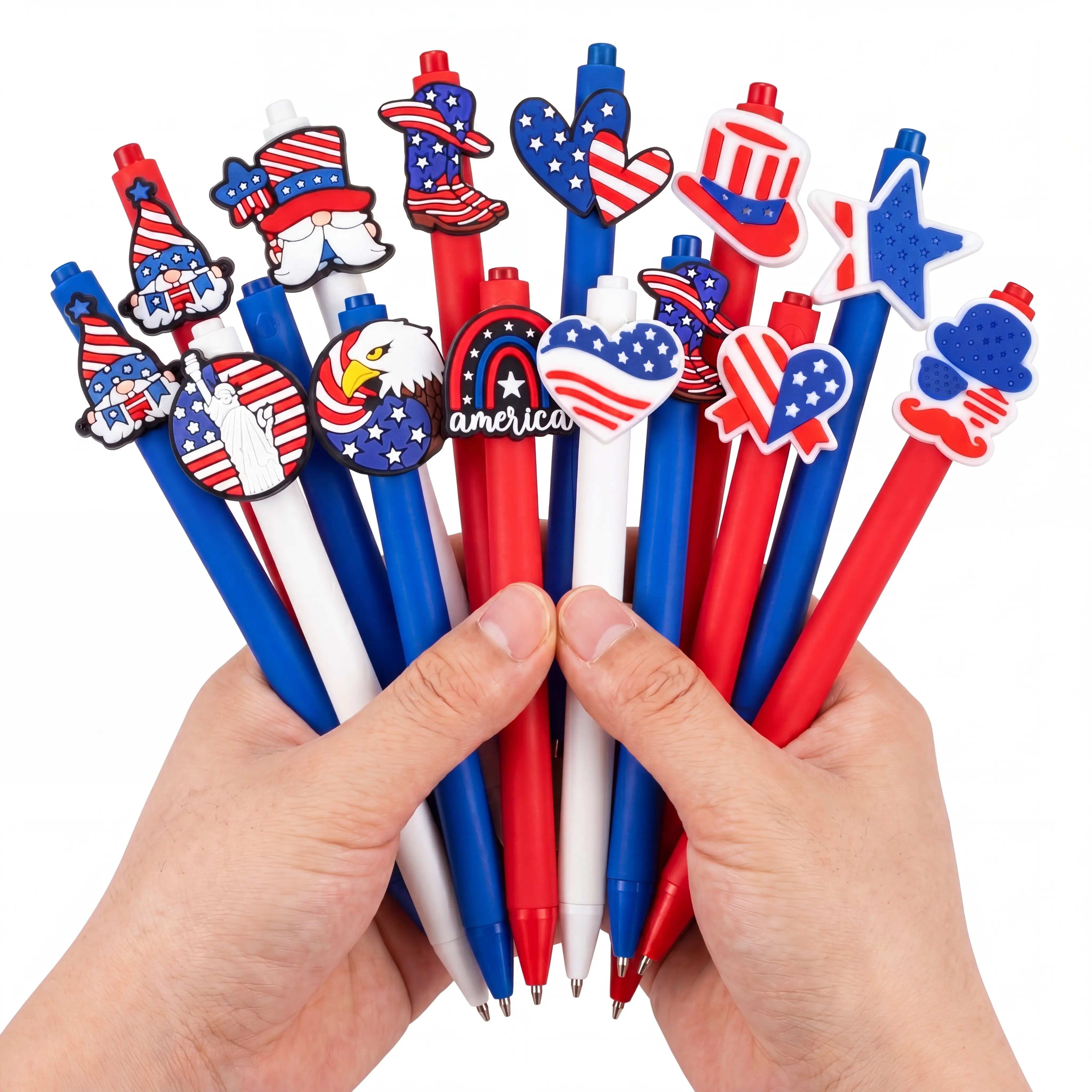 12 Pcs USA 250th Anniversary Flag Pens 4th of July Independence Day Patriotic Pens American Flag Gel Ink Pens USA Celebration Souvenir Gifts for Office Classroom School Summer Party Favors