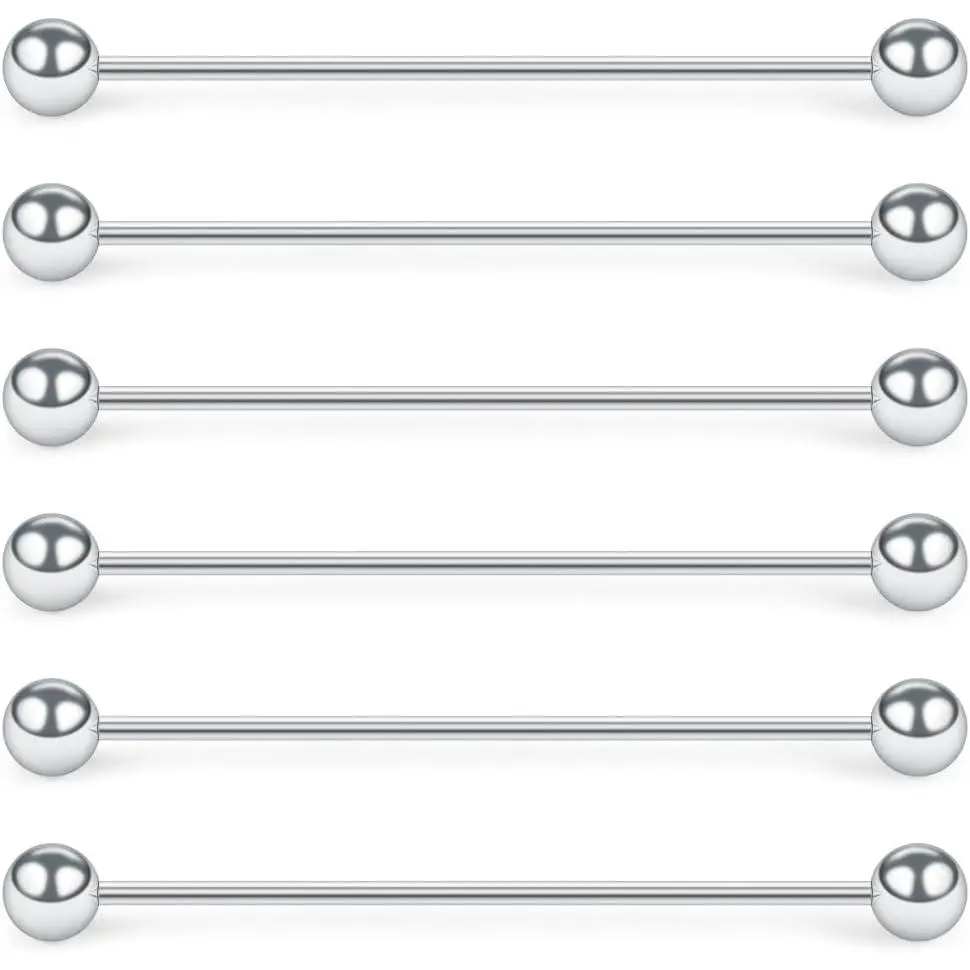 6PCS 16G Industrial Barbell Cartilage Earring Body Piercing Jewelry 28mm 32mm 35mm 38mm 40mm