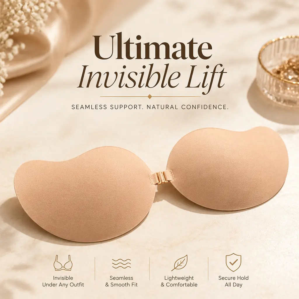 【2 pairs】Mango-shaped Invisible Adhesive Bra, Reusable Backless Strapless Push Up Nipple Covers, Self Stick Invisible Breast Pads for Women Wedding Dress Evening Gown Summer Outfit# daily underwear# fabric cool and softWomen's 2-Pair Mango Cup Adhesive Si