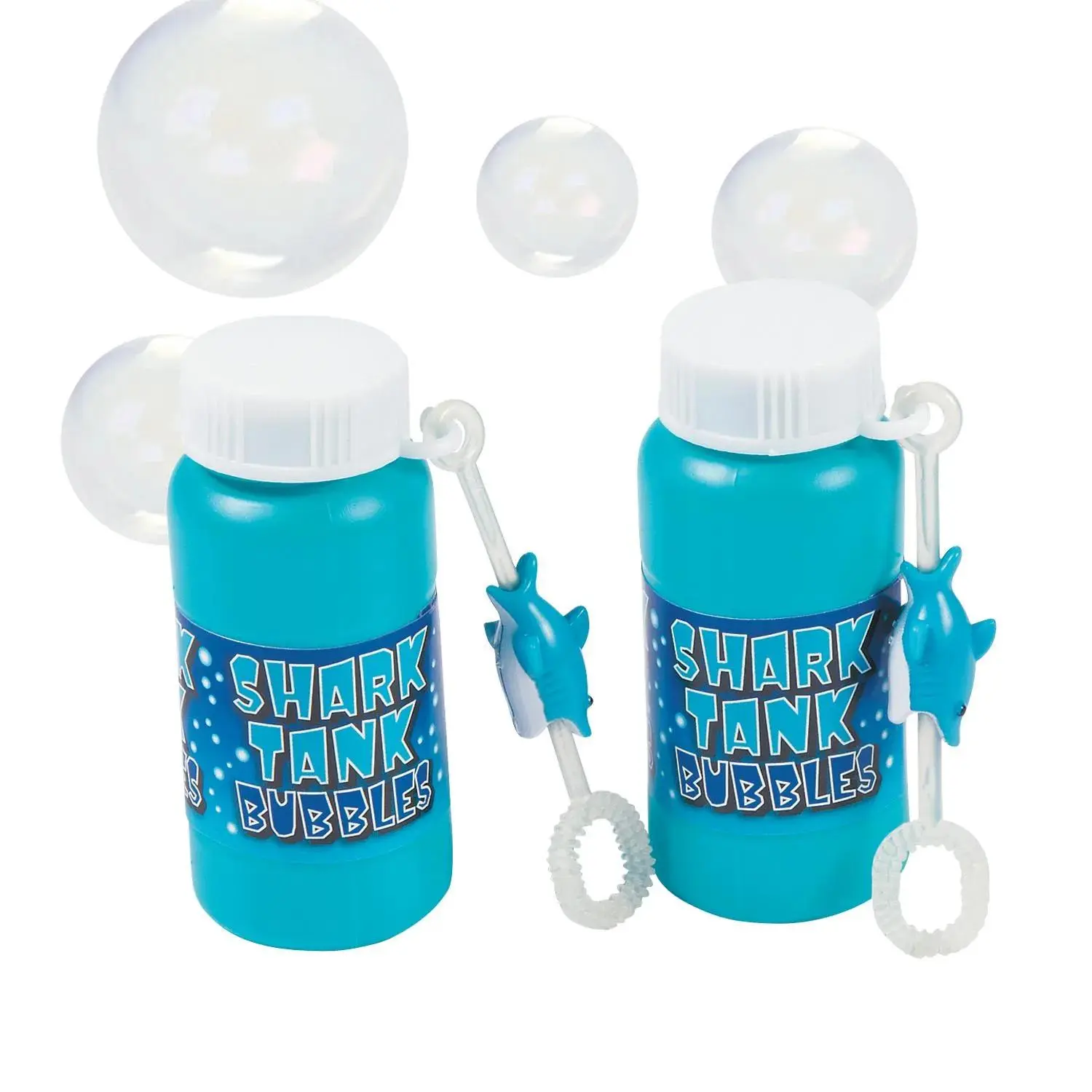 Plastic Bubble Bottles with Attached Wands - 12 Pc Sharks-Themed Party Favor for Age 4+