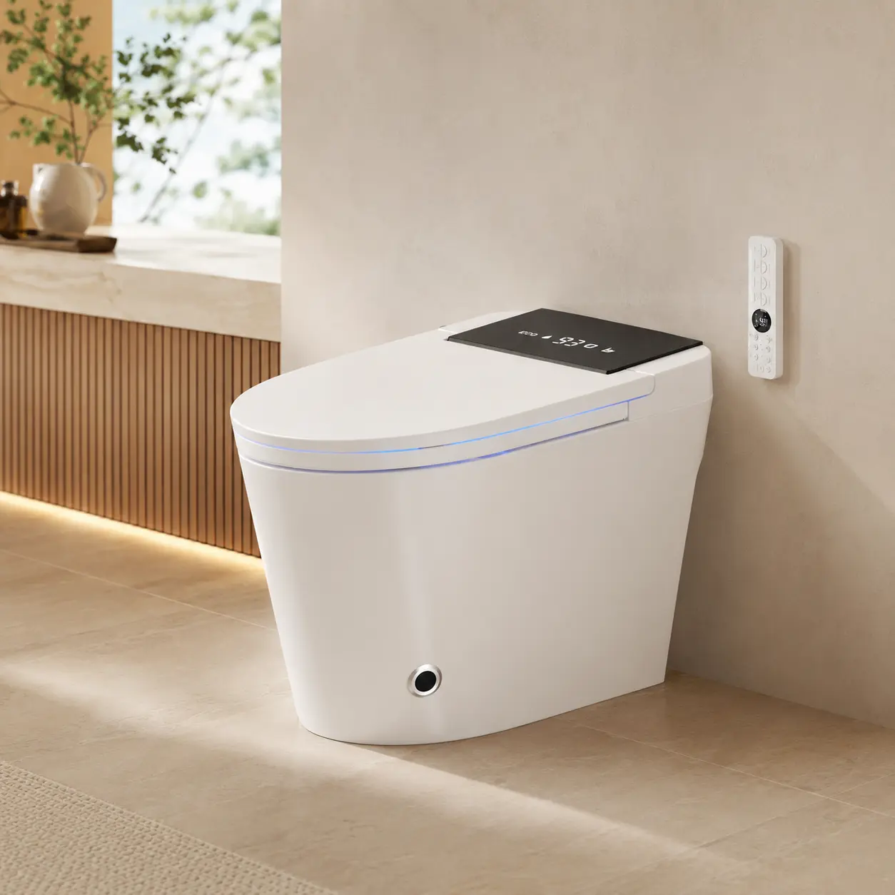 Smart Toilet with Bidet Built In and Tank, Foam Shield, 1000g MaP Flush, Auto Flush, Foot Sensor, Heated Seat and Warm Air Dryer, Elongated One-Piece