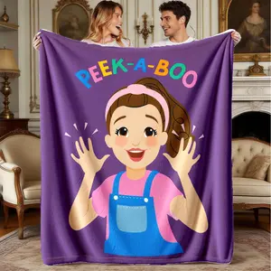 Peek-A-Boo Cat Girl Print Flannel Throw Blanket, Comfortable Warm Durable, Ideal for Sofa Office Bed Camping Travel, Perfect Holiday Gift
