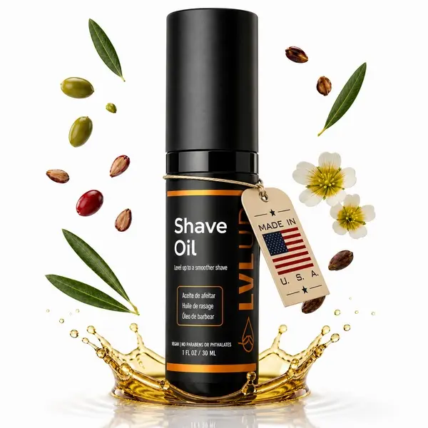 LVLUP Shave Oil for Men (1 oz) – 3-in-1 Pre, During & After Shave Oil. 100% Natural Shaving Oil for Sensitive Skin – Prevents Razor Burn, Bumps & Irritation – Replaces Shaving Cream, Gel & Aftershave – Made in the USA.