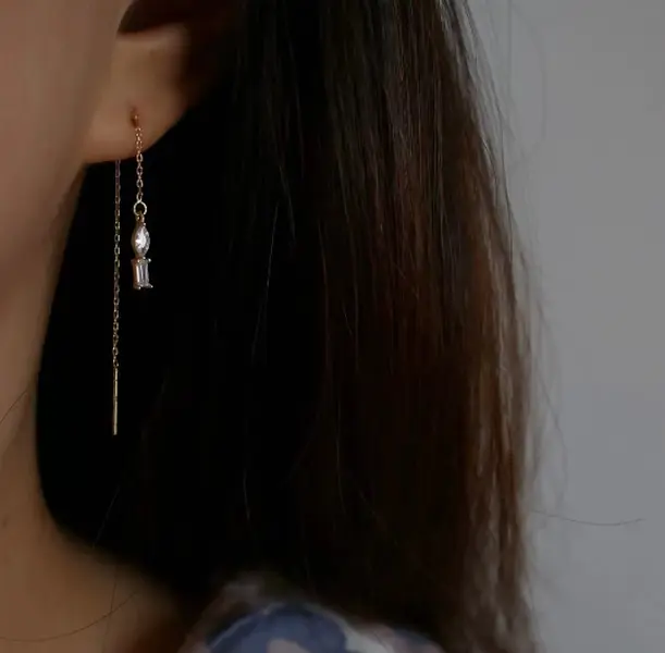 s925 sterling silver Threader Earrings，Minimalist Simple Unique Earrings for galentine‘s party valentine’s day gift，fashion zirconia earrings，anniversary holiday jewelry，gift for women