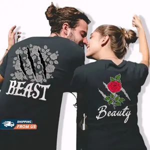 Beauty And The Beast Matching Couples Graphic Tee Pure Cotton Casual T-Shirt Trendy Tops Perfect Gift for Couples